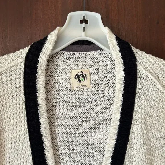 We The Free - Free People Chelsea Cardi - Cream Black Gray  - Size Large EUC - Picture 4 of 10